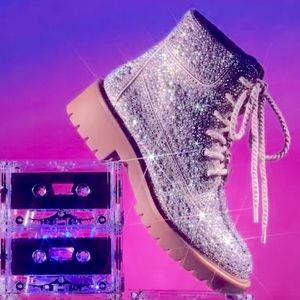 NWT Betsey Johnson SB-HUDSN Rhinestone Combat Bootie